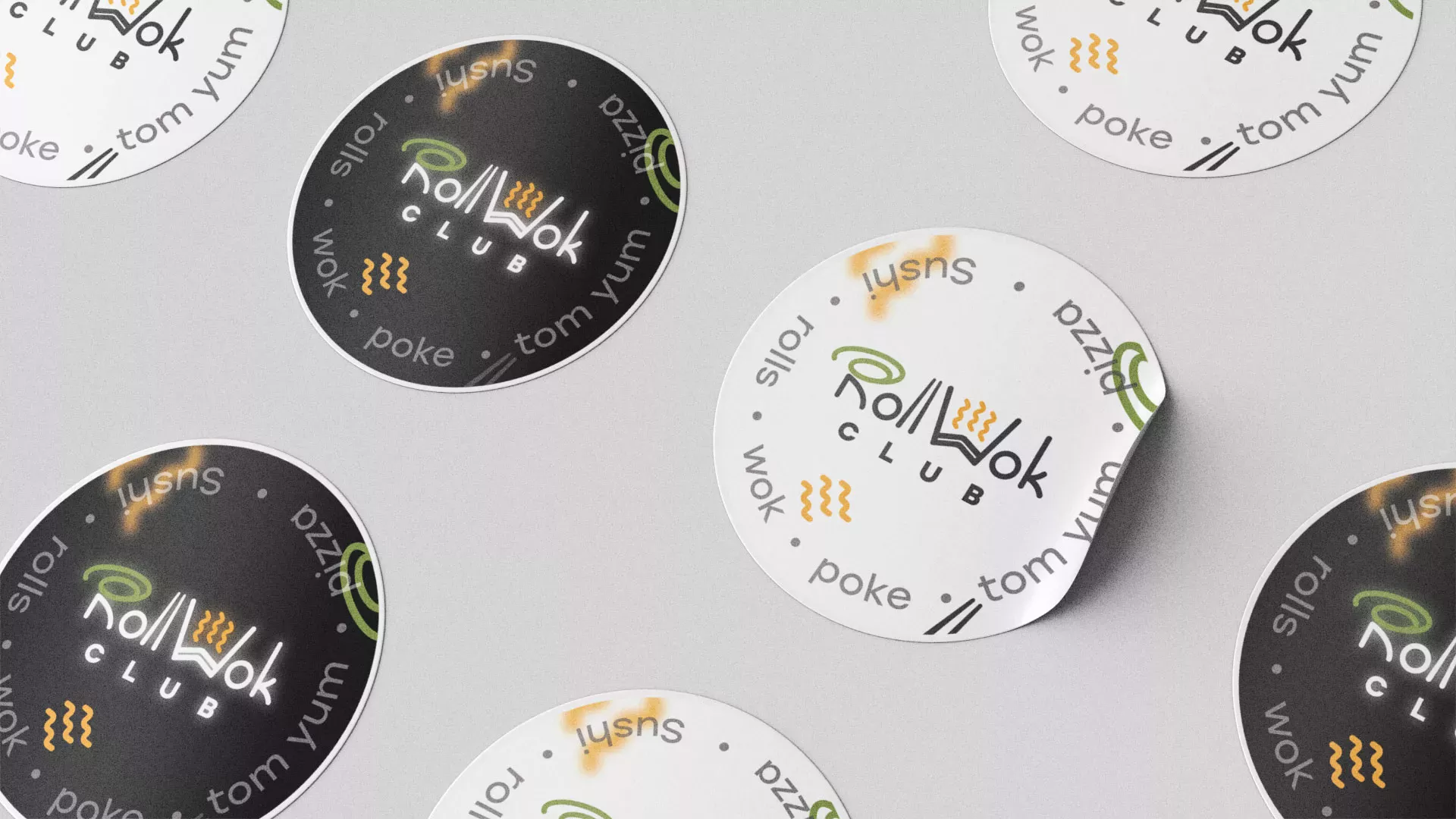Разработка наклеек для суши-бара «Roll Wok Club» в Сухиничах